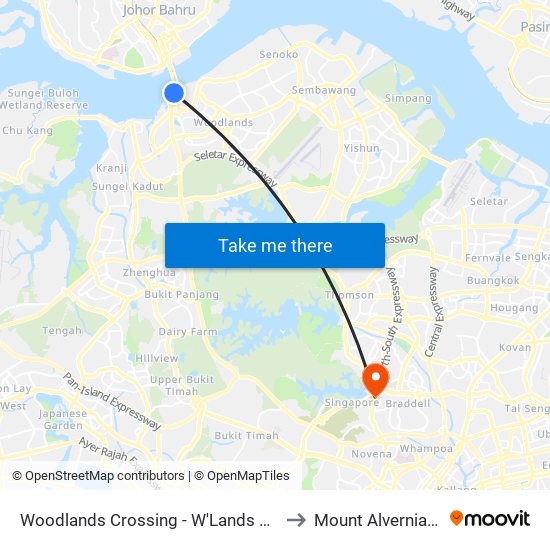 Woodlands Crossing - W'Lands Checkpt (46109) to Mount Alvernia Hospital map