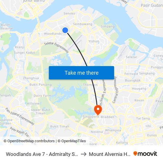 Woodlands Ave 7 - Admiralty Stn (46779) to Mount Alvernia Hospital map