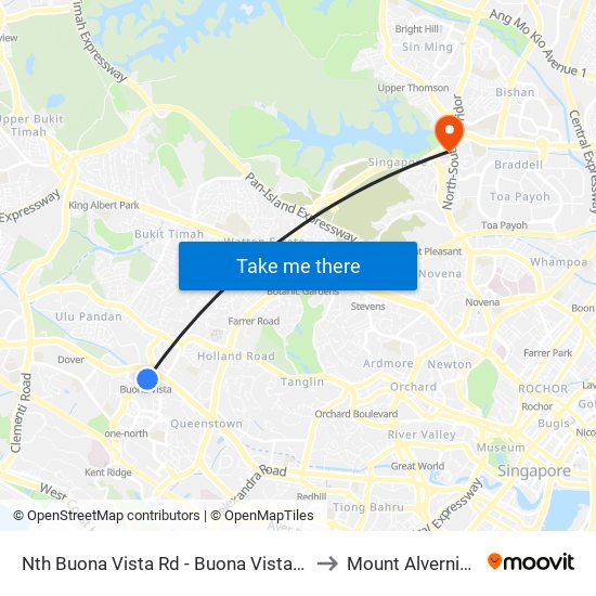 Nth Buona Vista Rd - Buona Vista Stn Exit D (11369) to Mount Alvernia Hospital map