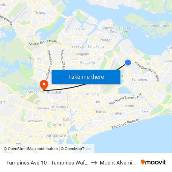 Tampines Ave 10 - Tampines Wafer Fab Pk (75351) to Mount Alvernia Hospital map