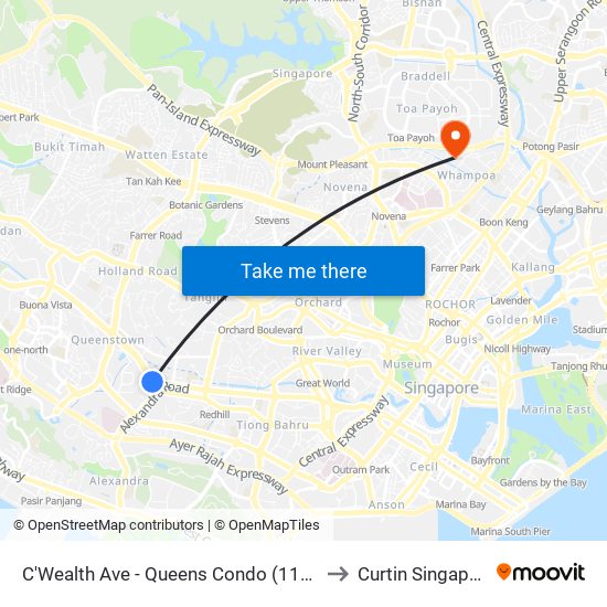 C'Wealth Ave - Queens Condo (11131) to Curtin Singapore map