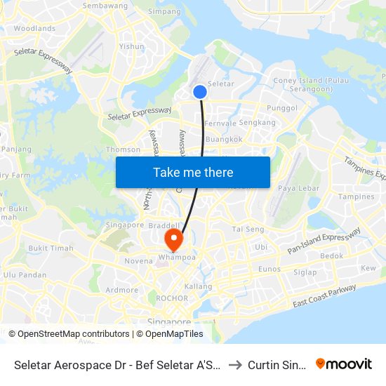 Seletar Aerospace Dr - Bef Seletar A'Space Rise (68081) to Curtin Singapore map