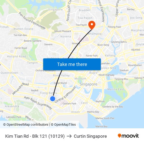 Kim Tian Rd - Blk 121 (10129) to Curtin Singapore map