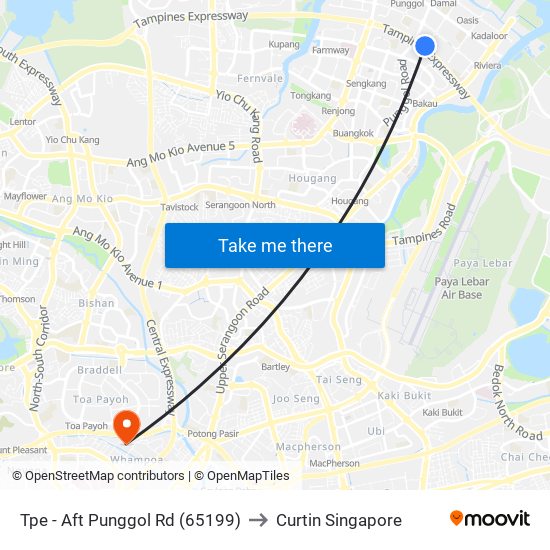 Tpe -  Aft Punggol Rd (65199) to Curtin Singapore map