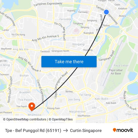 Tpe -  Bef Punggol Rd (65191) to Curtin Singapore map