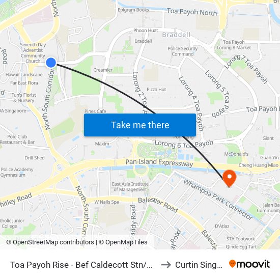 Toa Payoh Rise - Bef Caldecott Stn/Savh (52241) to Curtin Singapore map