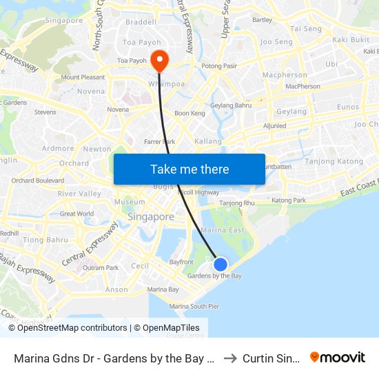 Marina Gdns Dr - Gardens by the Bay Stn Exit 1 (03369) to Curtin Singapore map