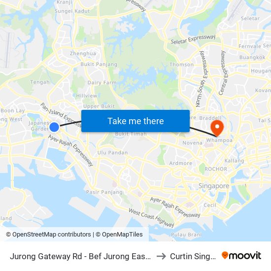 Jurong Gateway Rd - Bef Jurong East Stn (28211) to Curtin Singapore map