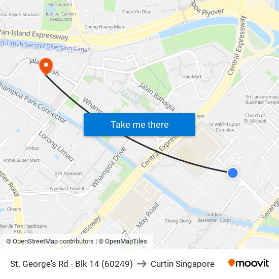 St. George's Rd - Blk 14 (60249) to Curtin Singapore map