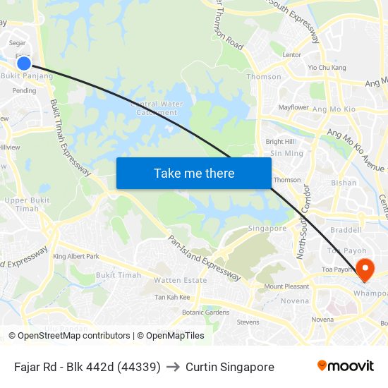 Fajar Rd - Blk 442d (44339) to Curtin Singapore map