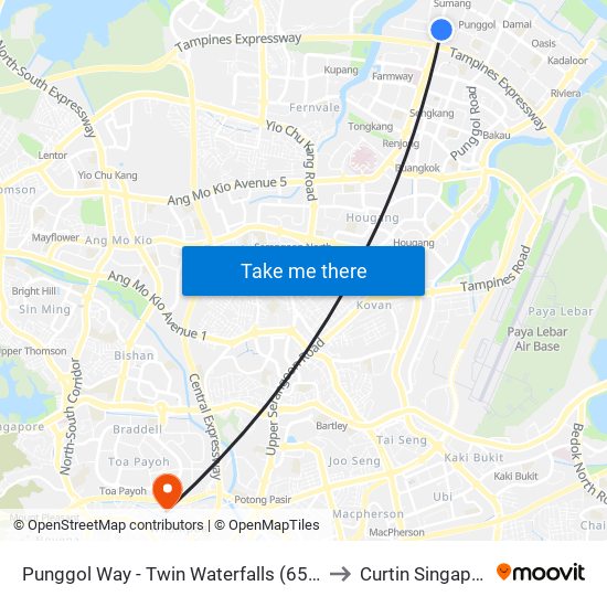 Punggol Way - Twin Waterfalls (65431) to Curtin Singapore map