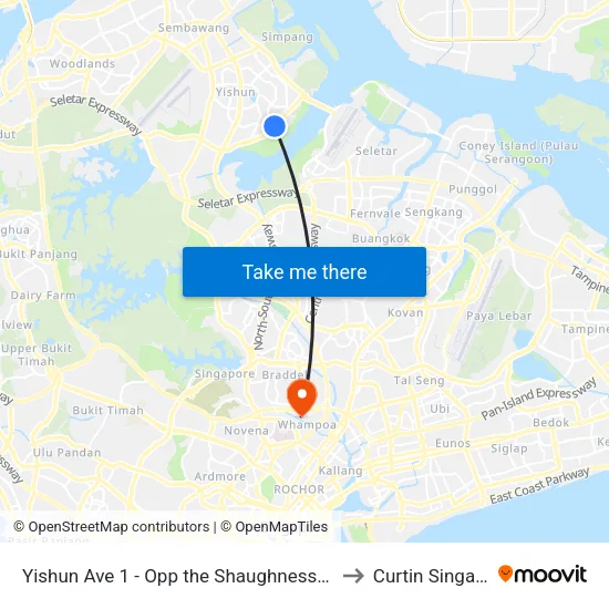 Yishun Ave 1 - Opp the Shaughnessy (59751) to Curtin Singapore map