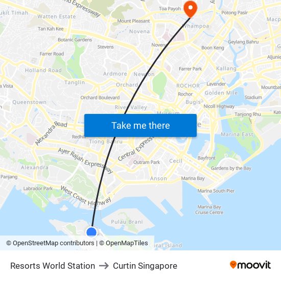 Resorts World Station to Curtin Singapore map