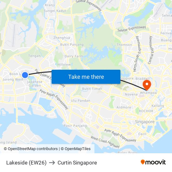 Lakeside (EW26) to Curtin Singapore map