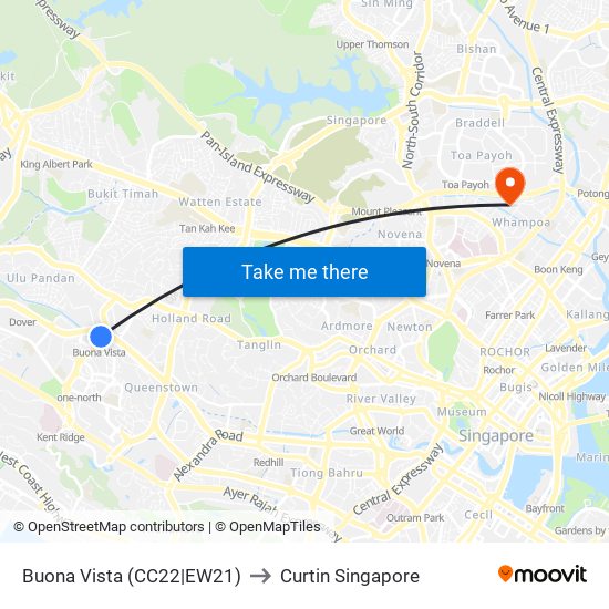 Buona Vista (CC22|EW21) to Curtin Singapore map