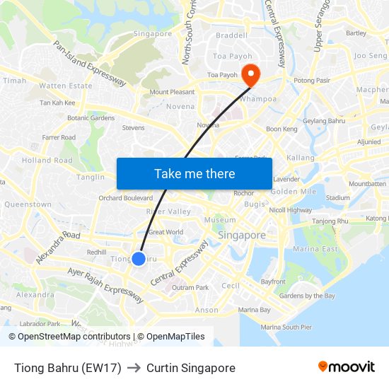 Tiong Bahru (EW17) to Curtin Singapore map
