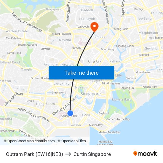 Outram Park (EW16|NE3) to Curtin Singapore map