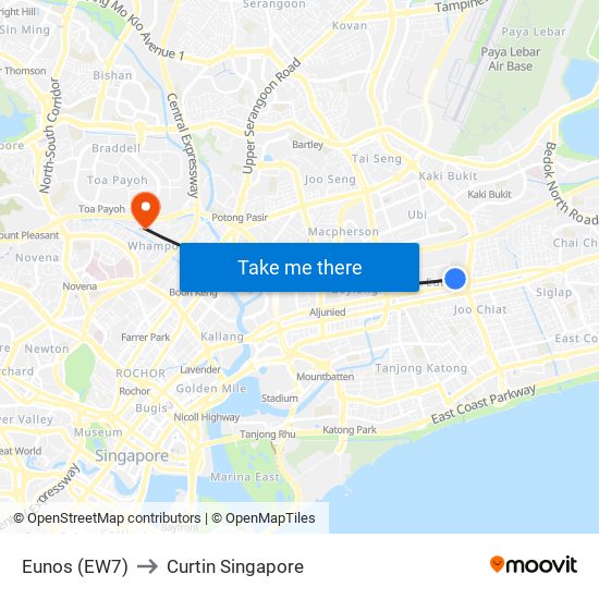 Eunos (EW7) to Curtin Singapore map