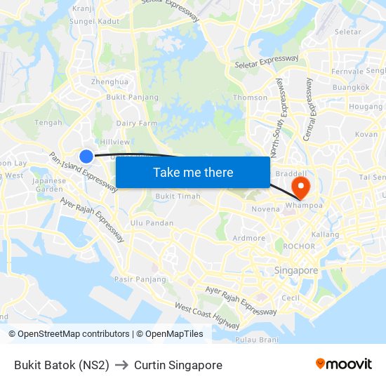 Bukit Batok (NS2) to Curtin Singapore map