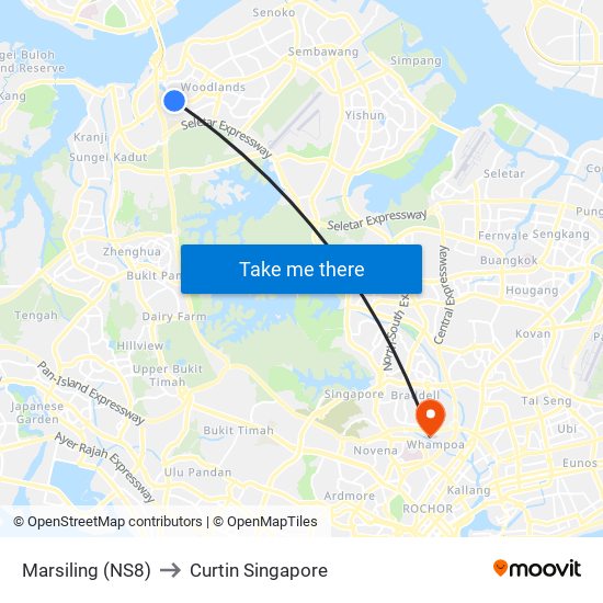 Marsiling (NS8) to Curtin Singapore map