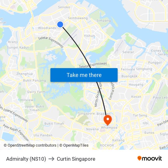 Admiralty (NS10) to Curtin Singapore map