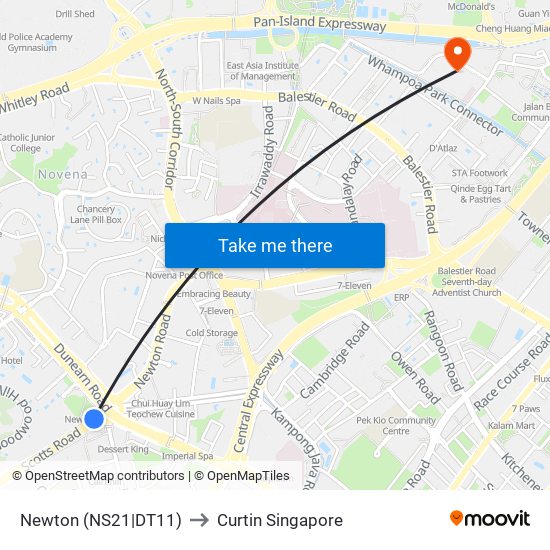 Newton (NS21|DT11) to Curtin Singapore map