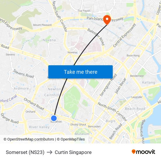 Somerset (NS23) to Curtin Singapore map