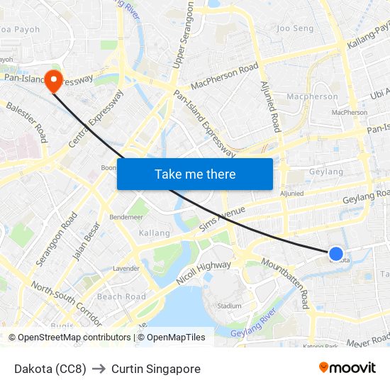 Dakota (CC8) to Curtin Singapore map