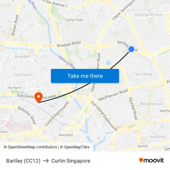 Bartley (CC12) to Curtin Singapore map