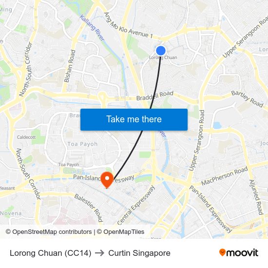 Lorong Chuan (CC14) to Curtin Singapore map
