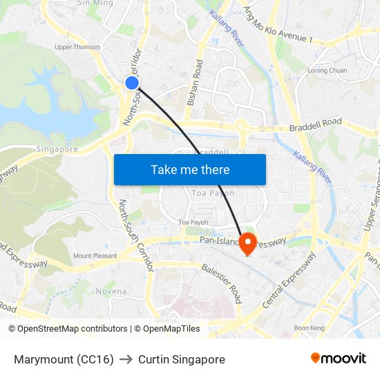 Marymount (CC16) to Curtin Singapore map