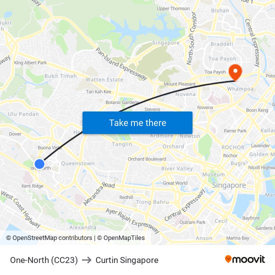 One-North (CC23) to Curtin Singapore map