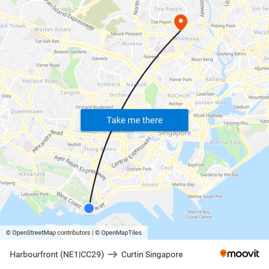 Harbourfront (NE1|CC29) to Curtin Singapore map