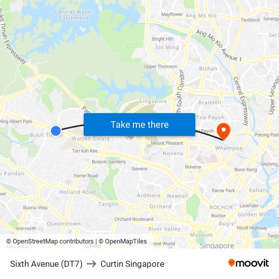 Sixth Avenue (DT7) to Curtin Singapore map