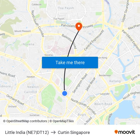 Little India (NE7|DT12) to Curtin Singapore map