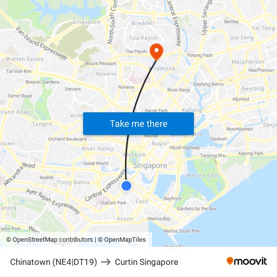 Chinatown (NE4|DT19) to Curtin Singapore map