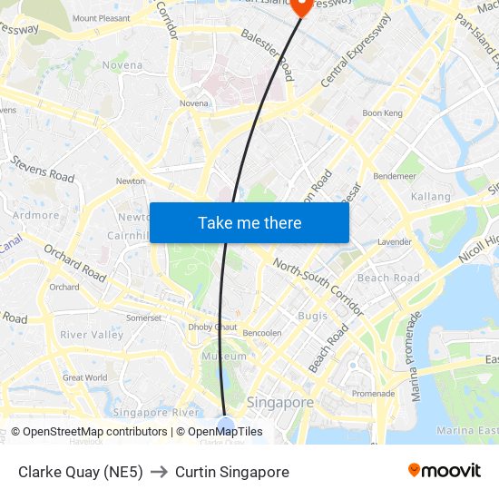 Clarke Quay (NE5) to Curtin Singapore map