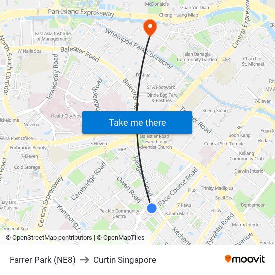 Farrer Park (NE8) to Curtin Singapore map