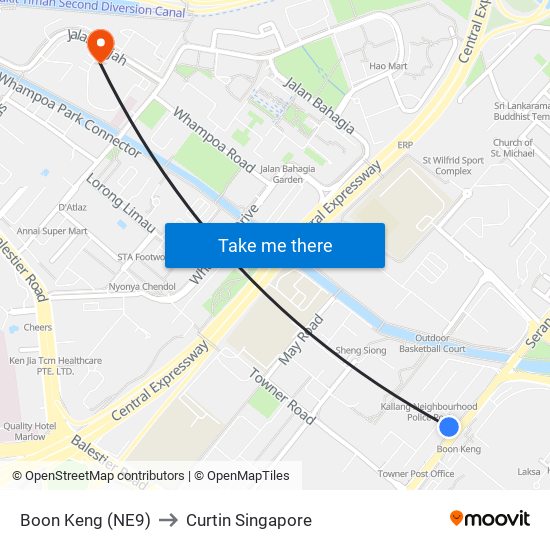 Boon Keng (NE9) to Curtin Singapore map