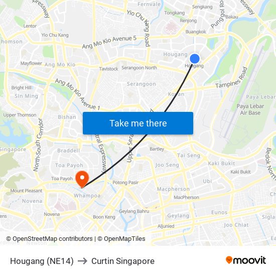 Hougang (NE14) to Curtin Singapore map