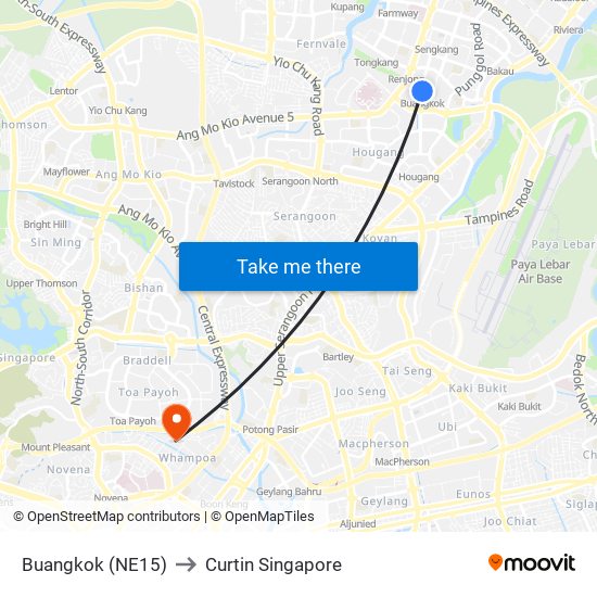 Buangkok (NE15) to Curtin Singapore map