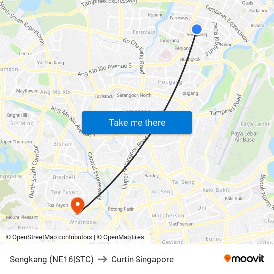 Sengkang (NE16|STC) to Curtin Singapore map