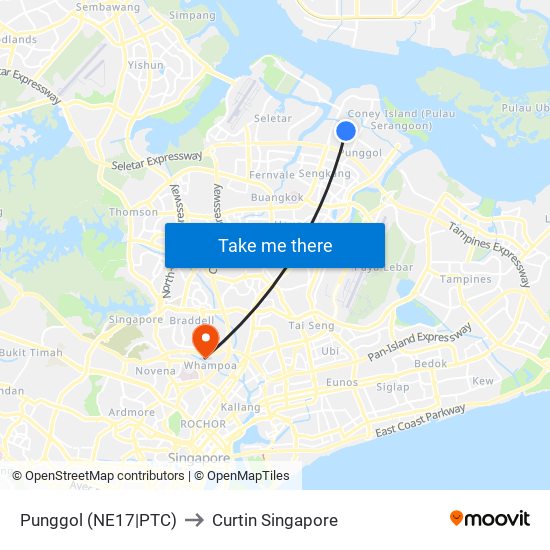 Punggol (NE17|PTC) to Curtin Singapore map