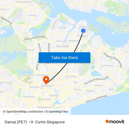 Damai (PE7) to Curtin Singapore map