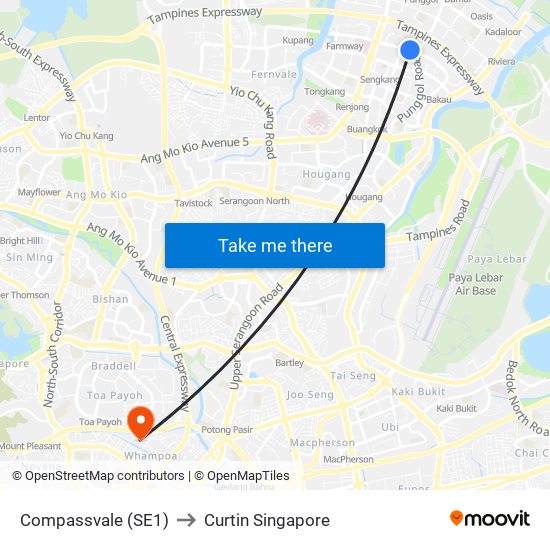 Compassvale (SE1) to Curtin Singapore map