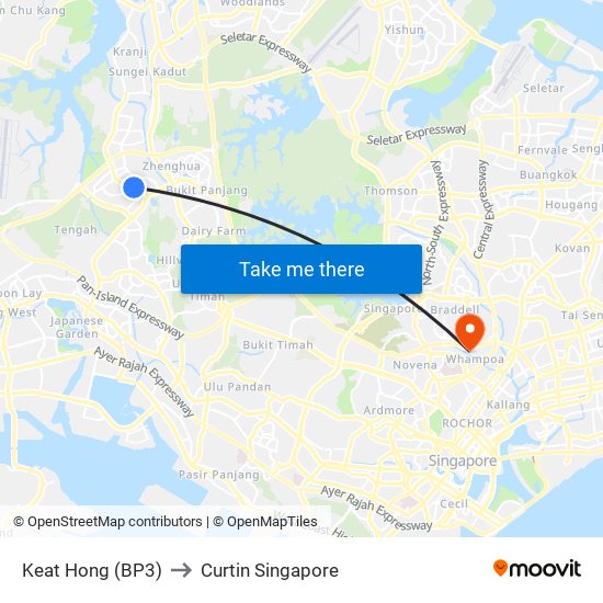 Keat Hong (BP3) to Curtin Singapore map