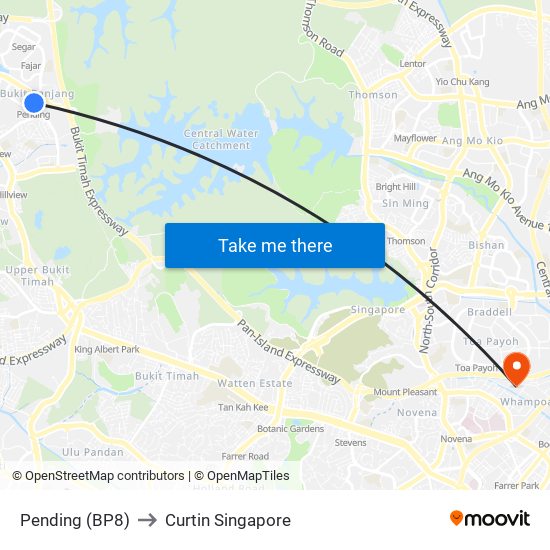 Pending (BP8) to Curtin Singapore map
