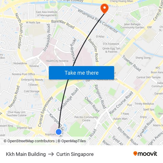 Kkh Main Building to Curtin Singapore map