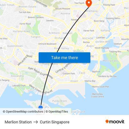 Merlion Station to Curtin Singapore map