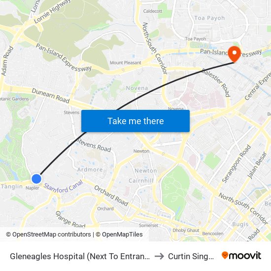 Gleneagles Hospital (Next To Entrance To A&E) to Curtin Singapore map